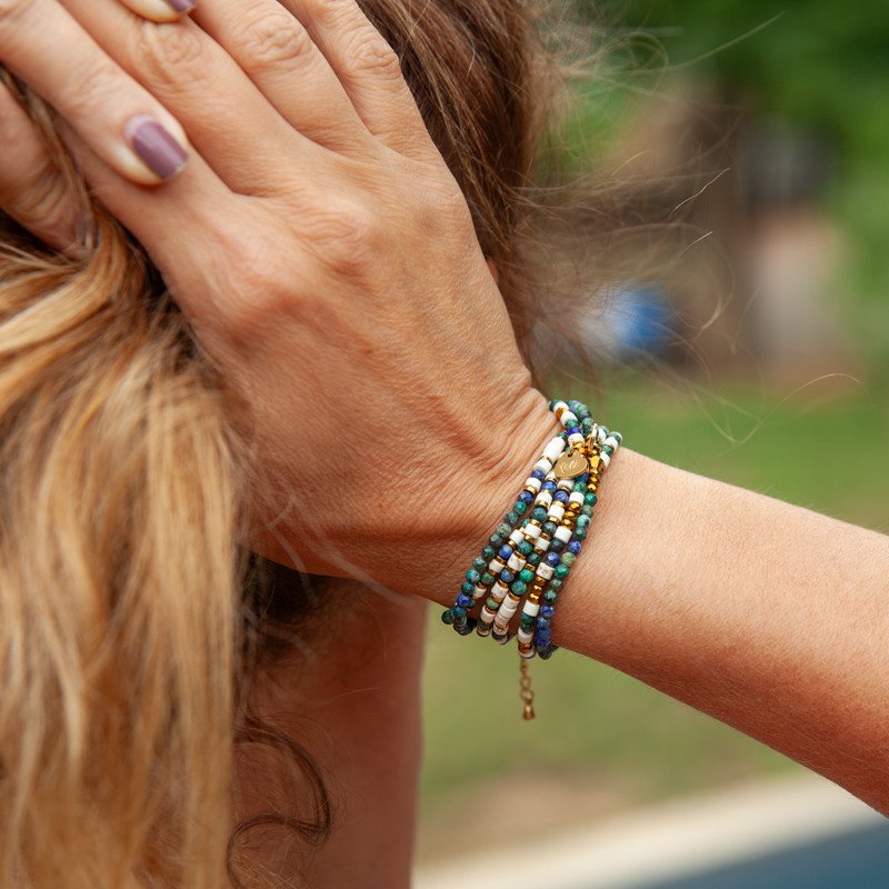Kairos – Bracelet Collier en Chrysocolle & Howlite | Bijou Multi-tours Petit Cœur