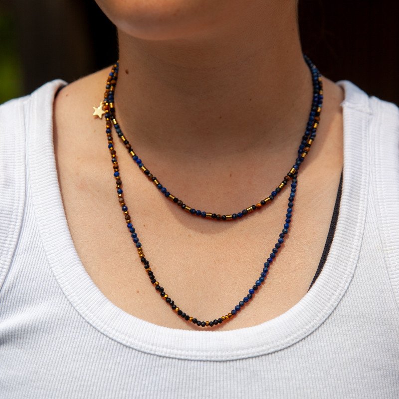 Auréa – Bracelet-Collier en Lapis Lazuli, Œil de Tigre & Hématite dorée | Bijou lumineux & protecteur
