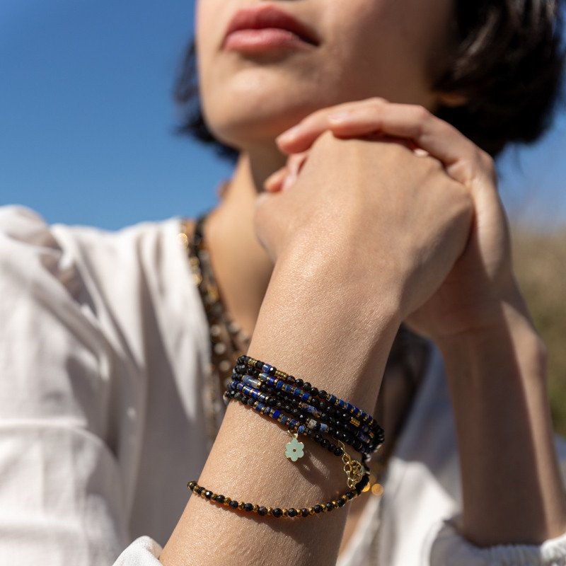 Bracelet Collier "Blue night" Lapis Lazuli & Œil de Tigre – Petit Cœur