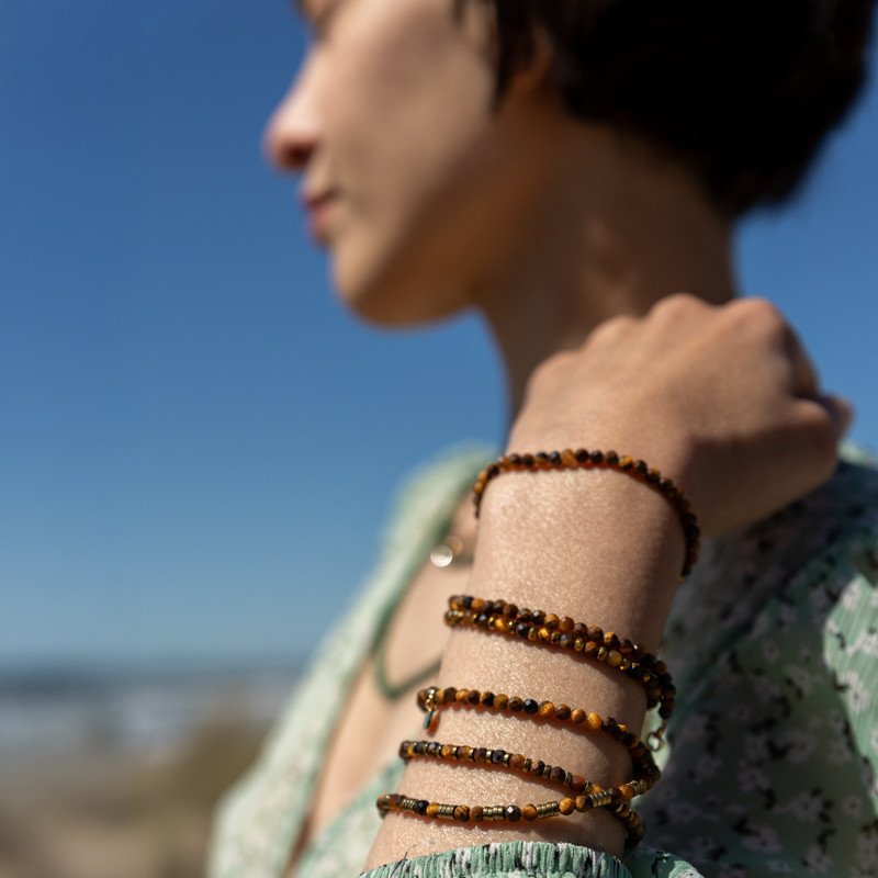 Bracelet Collier "Oria"  Œil de Tigre & Hématite Dorée
