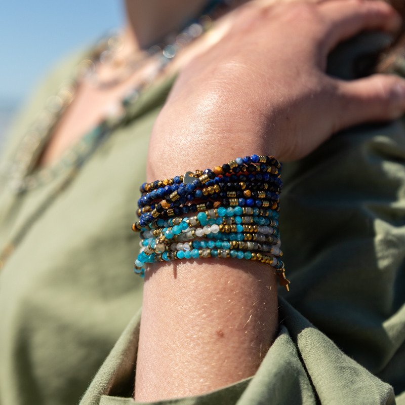 Bracelet Collier “Myriade” Apatite & Larvikite 6 tours