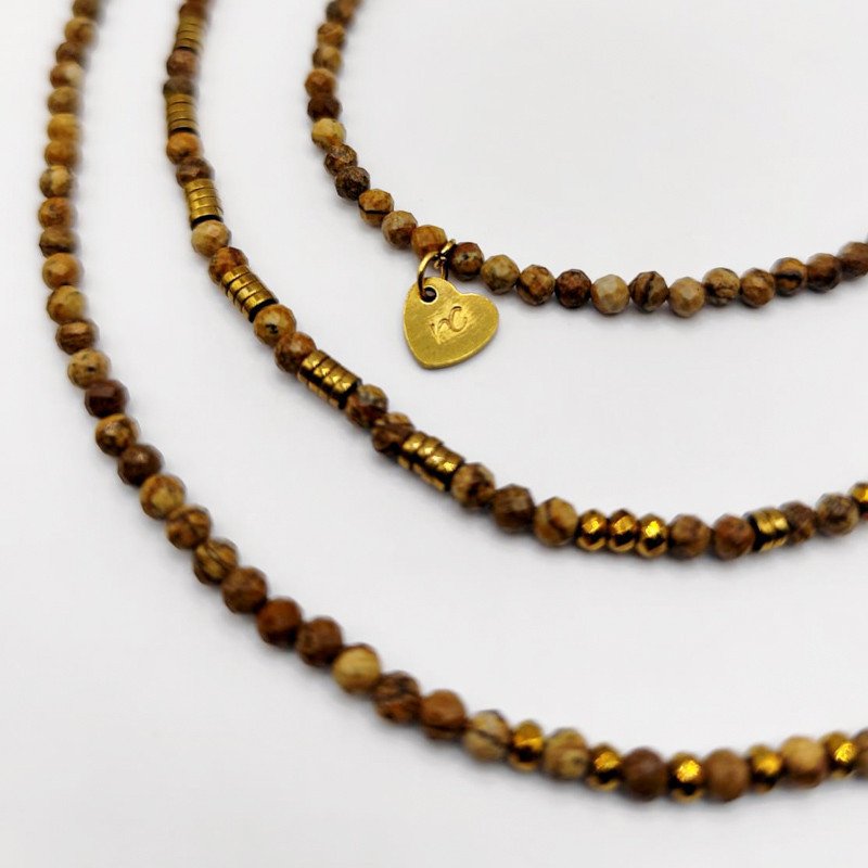 Bracelet Collier " L'essentiel" Jaspe Naturel & Hématite Dorée Épuré