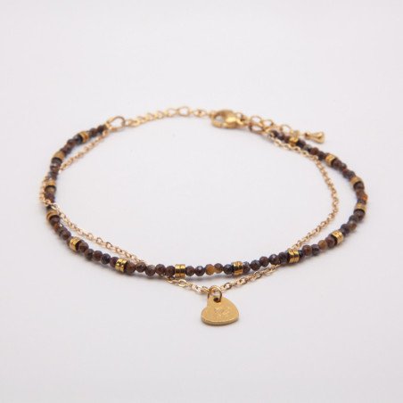Chaîne de cheville double rang « Évasion » en œil de tigre et hématite dorée – Bijou tendance et protecteur