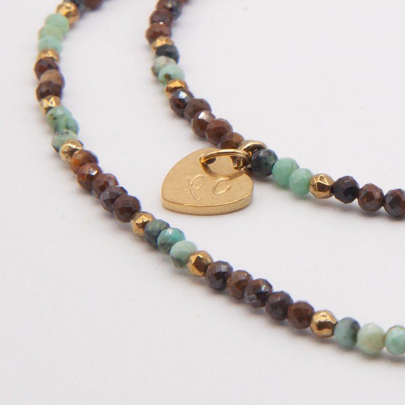 Chaîne de cheville "Isis" œil de tigre et turquoise – double rang protecteur et lumineux