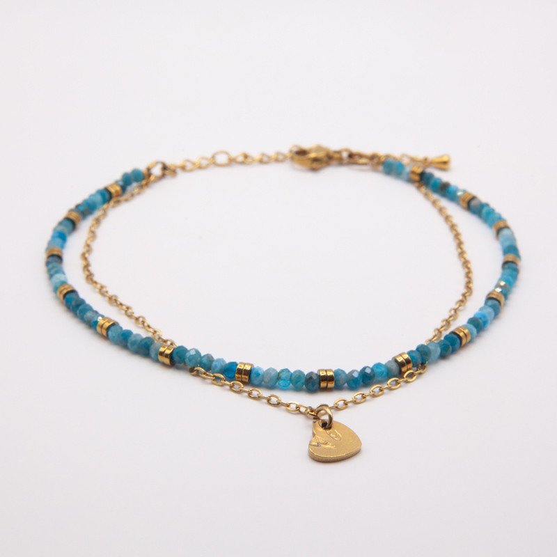 Chaîne de cheville "Caresse Océane" apatite facettée – Bijou délicat Petit Cœur