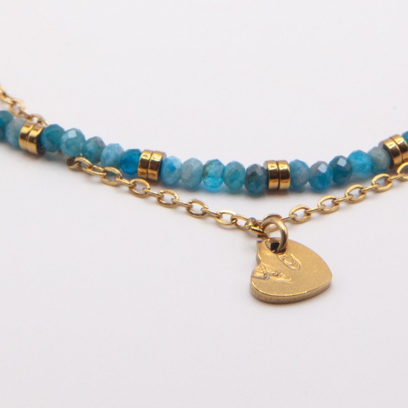 Chaîne de cheville "Caresse Océane" apatite facettée – Bijou délicat Petit Cœur