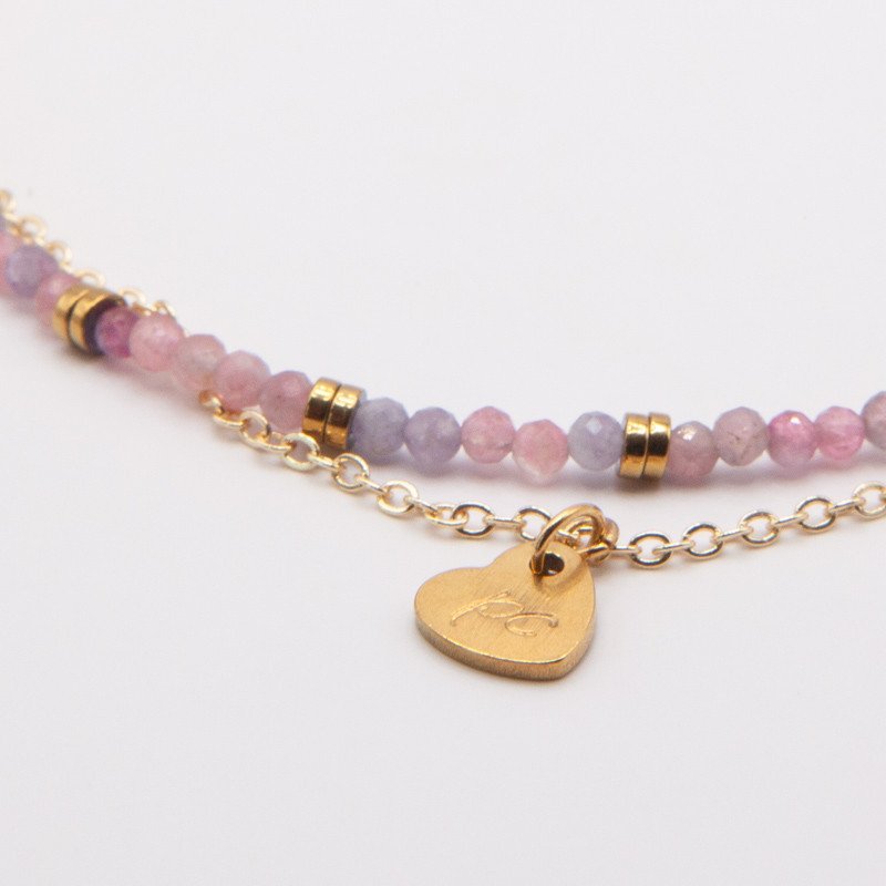 Chaîne de cheville"Luciole" en tourmaline & perles dorées  – Bijou double rang | Petit Cœur