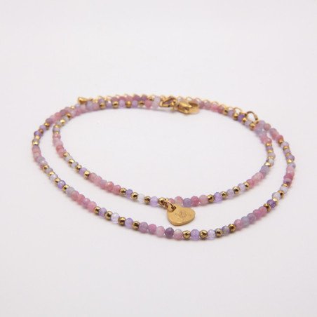 Chaîne de cheville" Fleur de Sable" en  tourmaline douce & perles dorées – Bijou émotionnel | Petit Cœur