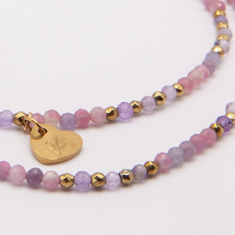 Chaîne de cheville" Fleur de Sable" en  tourmaline douce & perles dorées – Bijou émotionnel | Petit Cœur