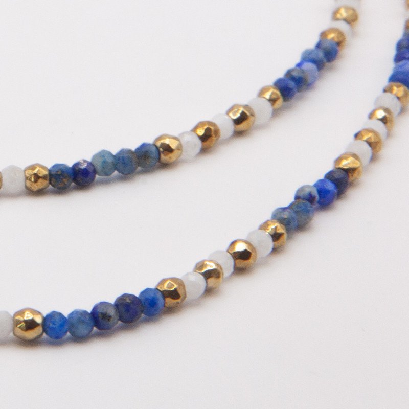 Chaîne de cheville lapis-lazuli & pierre de lune – Double rang Petit Cœur
