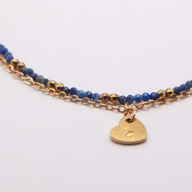 Chaîne de cheville double "L'écume" en lapis-lazuli facetté – Bijou bleu doré Petit Cœur