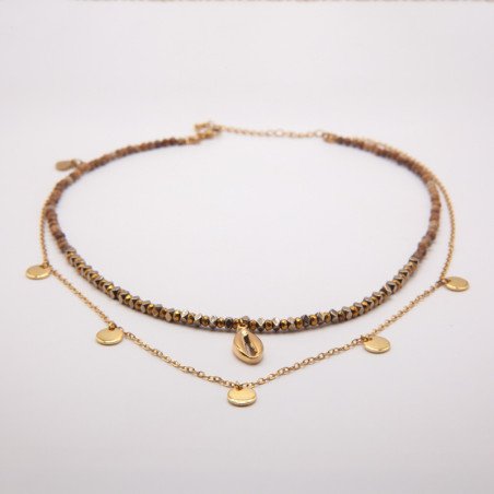 Collier jaspe naturel & coquillage doré "Dune" – Élégance solaire et ancrage doux | Petit Cœur