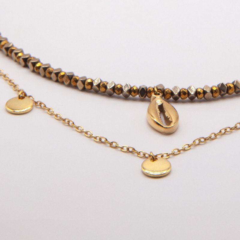 Collier jaspe naturel & coquillage doré "Dune" – Élégance solaire et ancrage doux | Petit Cœur