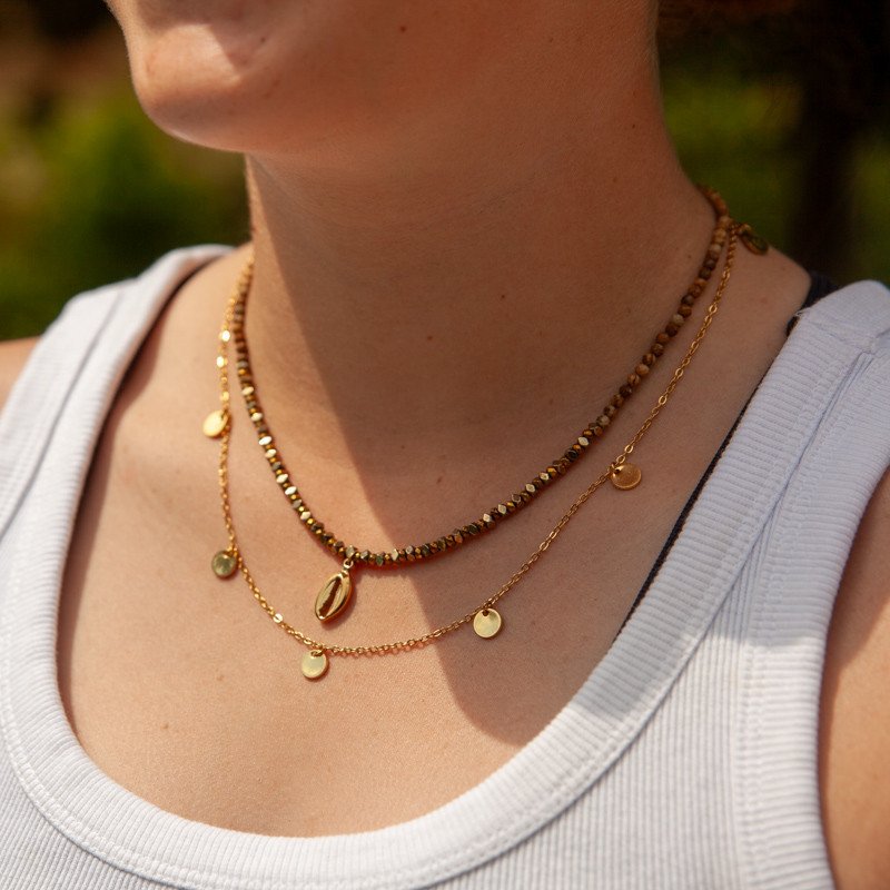 Collier jaspe naturel & coquillage doré "Dune" – Élégance solaire et ancrage doux | Petit Cœur