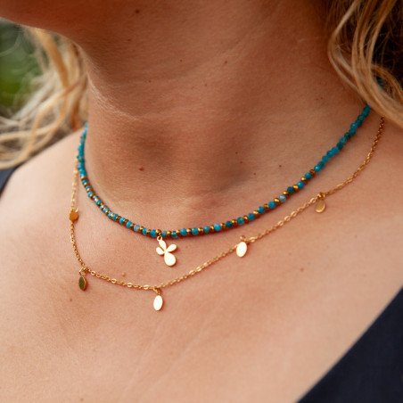 Collier apatite bleue & fleur dorée "Pacifique" – Expression, douceur et renouveau | Petit Cœur