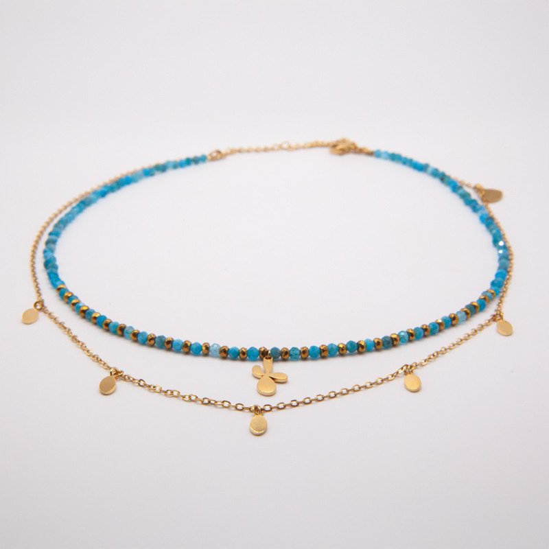 Collier apatite bleue & fleur dorée "Pacifique" – Expression, douceur et renouveau | Petit Cœur