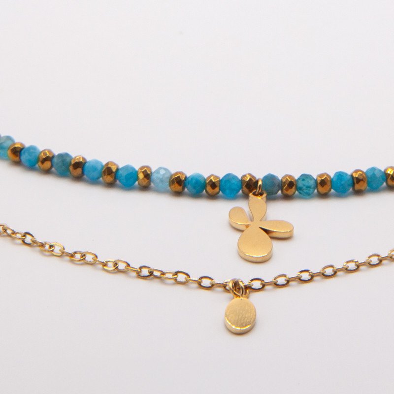 Collier apatite bleue & fleur dorée "Pacifique" – Expression, douceur et renouveau | Petit Cœur