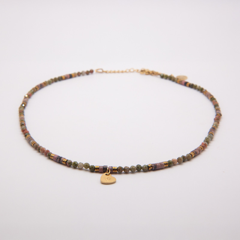 Collier radial unakite & jade de Xynyl "Conquérant" – Ancrage doux & élégance naturelle | Petit Cœur