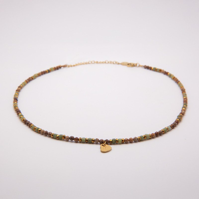 Collier ras du cou jaspe & jade de Xynyl "Havanna" – Élégance naturelle et ancrage doux | Petit Cœur