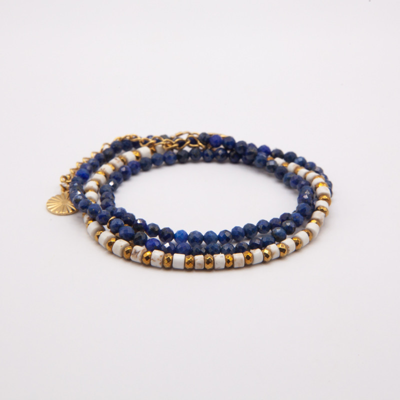 Bracelet-collier 3 Tours lapis-lazuli "Eclat de Nuit"  & howlite – Élégance mystique et sérénité | bijoux Petit Cœur