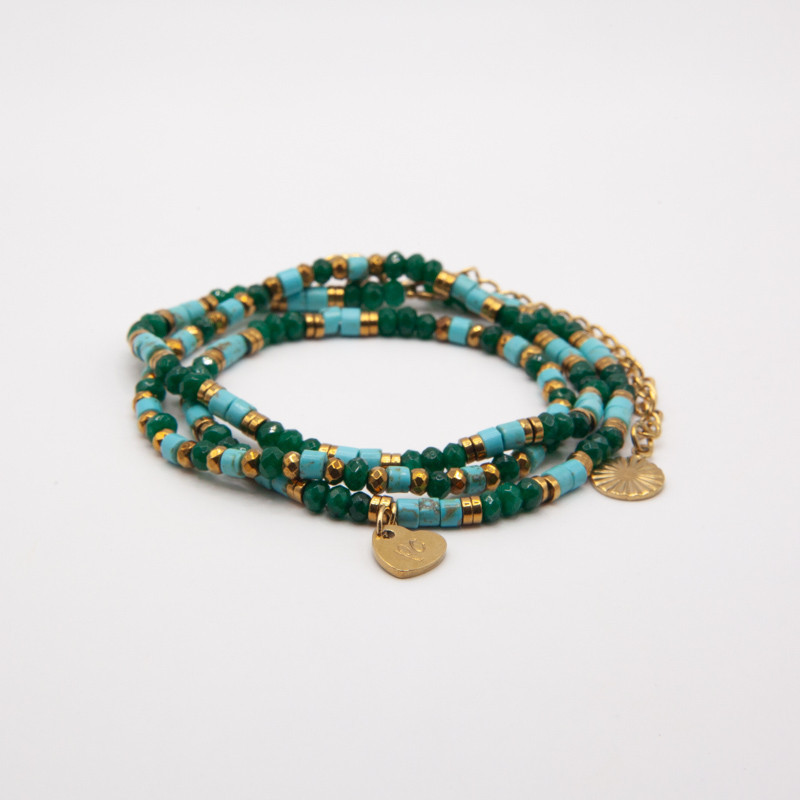 Bracelet-collier 3 Tours "Ibiza" jade vert & turquoise – Élégance naturelle & énergie apaisante | Petit Cœur