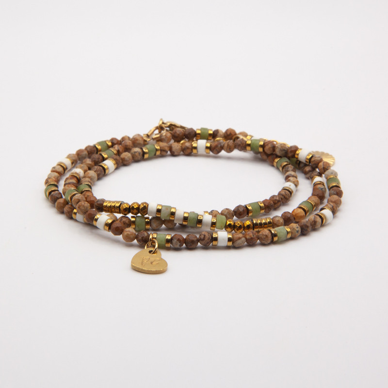Bracelet-collier jaspe, howlite & jade de Xynyl " Terracotta" – Ancrage doux et élégance naturelle | Petit Cœur