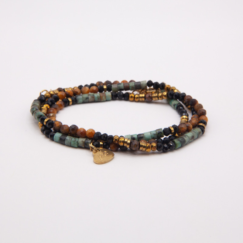 Bracelet-collier œil de tigre & turquoise "Kalypso"– Protection et expression lumineuse | Petit Cœur