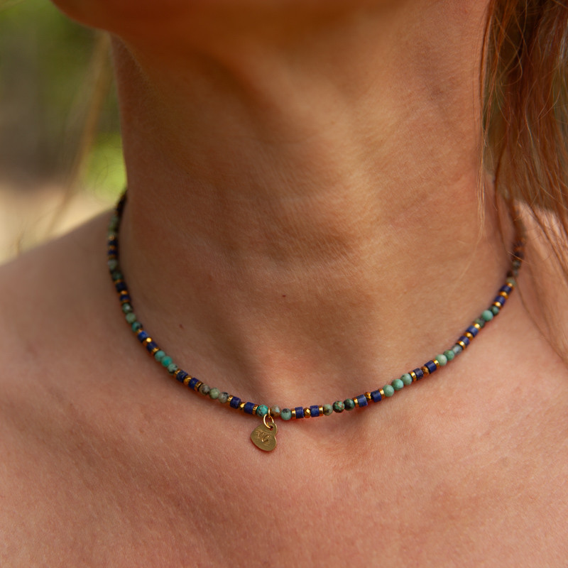Collier radial turquoise & lapis-lazuli "Nymphéa" – Expression, intuition et élégance | Petit Cœur