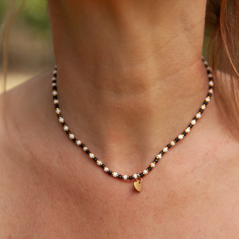 Collier radial obsidienne & howlite "Panda" – Équilibre, lucidité & douceur | Petit Cœur