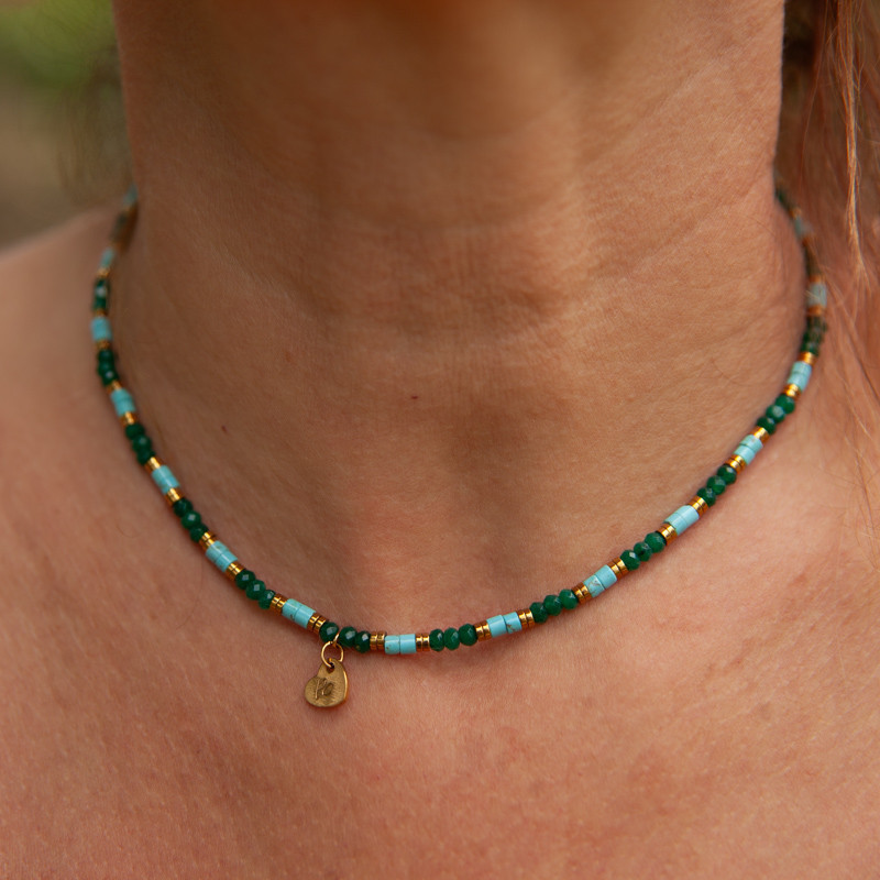 Collier radial jade vert & turquoise " L'âme Bohême " – Harmonie, fraîcheur & modernité | Petit Cœur