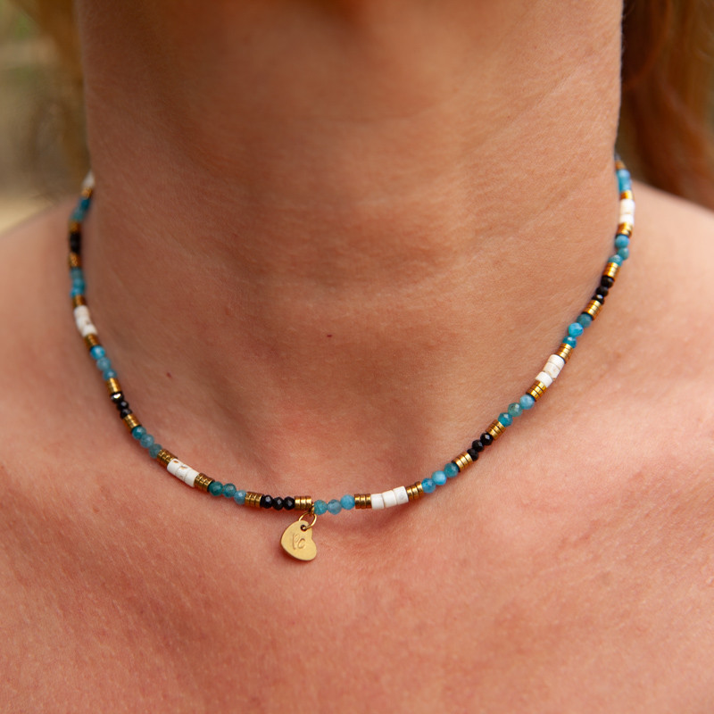 Collier ras-du-cou apatite, howlite & obsidienne " Océanide" – Clarté, calme et force intérieure | Petit Cœur