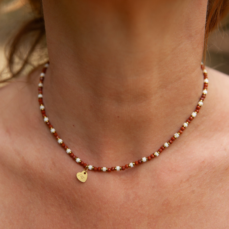 Collier radial jaspe rouge & howlite " Nomad" – Vitalité et calme intérieur | Petit Cœur