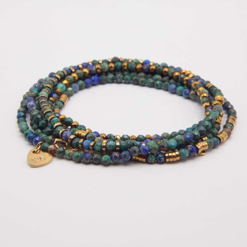Sereine – Bijou 2 en 1 Chrysocolle & Hématite dorée | Petit Cœur