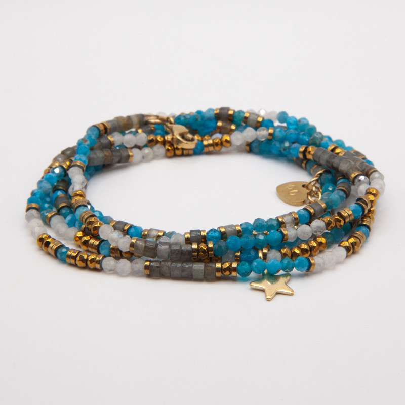 Bracelet Collier “Myriade” Apatite & Larvikite 6 tours