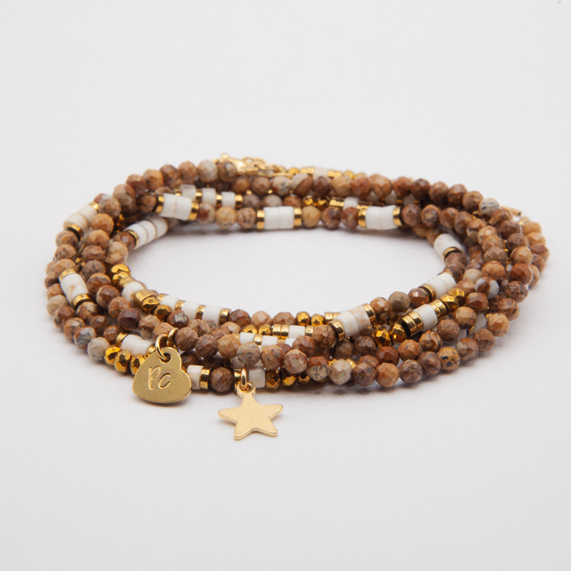 Bracelet Collier “Perles de Sable” Jaspe & Howlite 6 tours