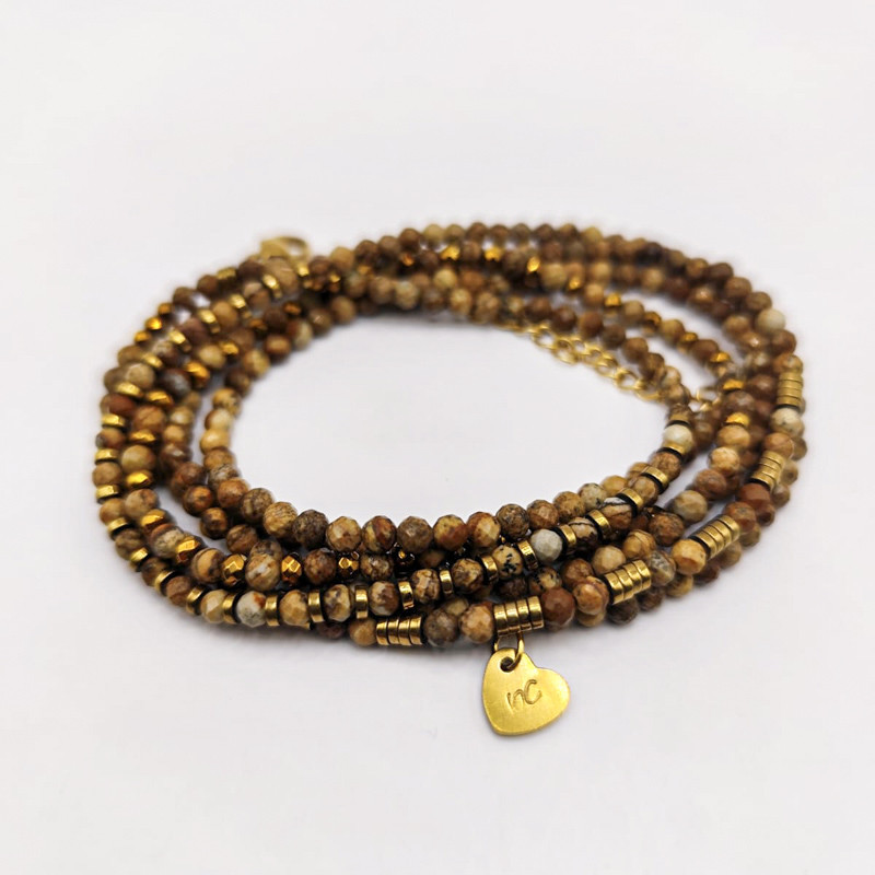 Bracelet Collier " L'essentiel" Jaspe Naturel & Hématite Dorée Épuré