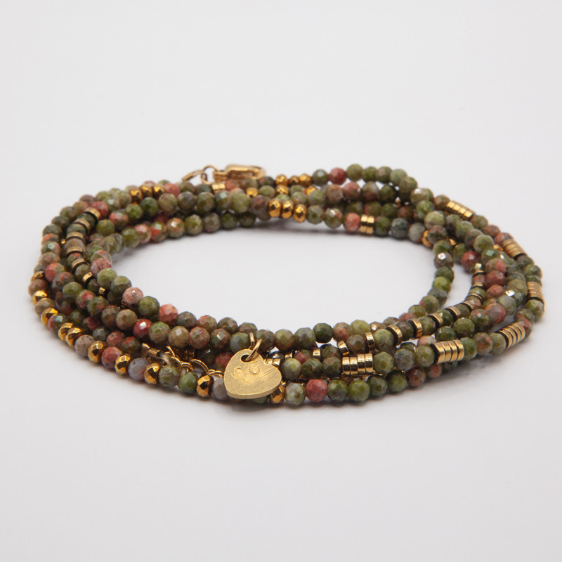 Bracelet Collier "Paladin"Unakite – Bijou multi-rangs 100% pierres naturelles