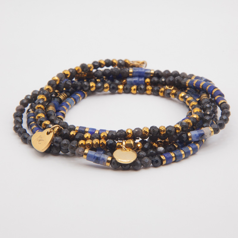 Bracelet Collier "Blue night" Obsidiennes & Lapis-lazuli – Petit Cœur