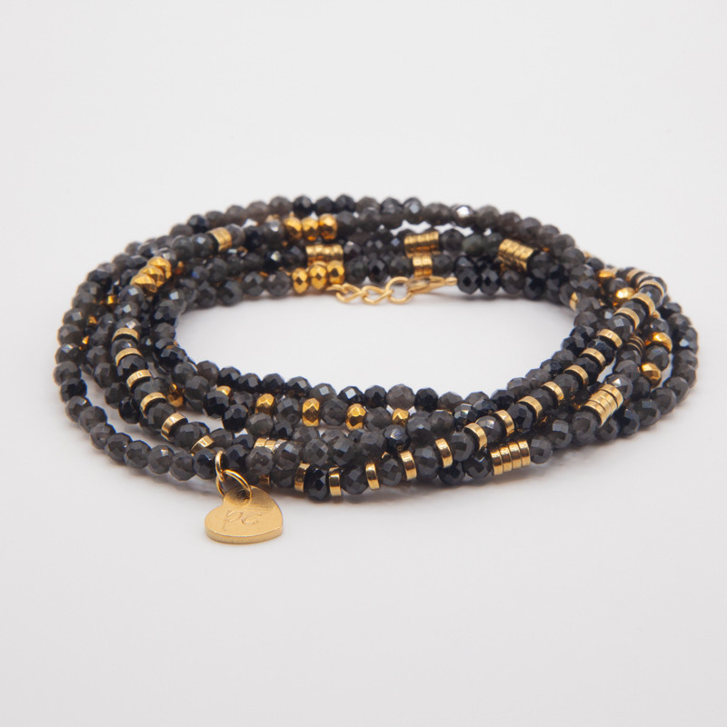 Bracelet-Collier “Nuit étoilée” Obsidienne facetté — Bracelet 6 tours / Collier 2 tours Une cascade d'étoiles qui habille la