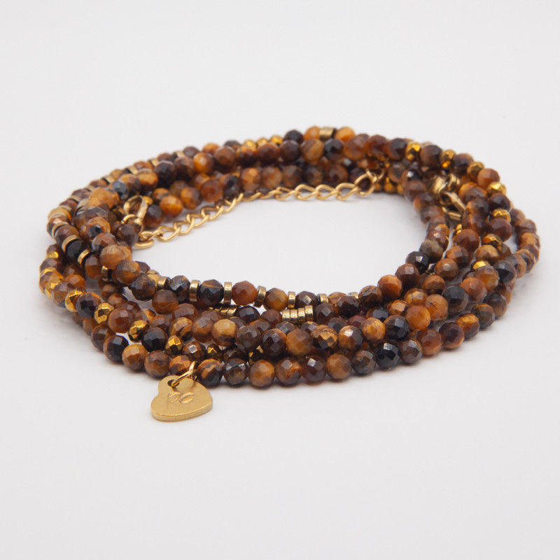 Bracelet Collier "Oria"  Œil de Tigre & Hématite Dorée