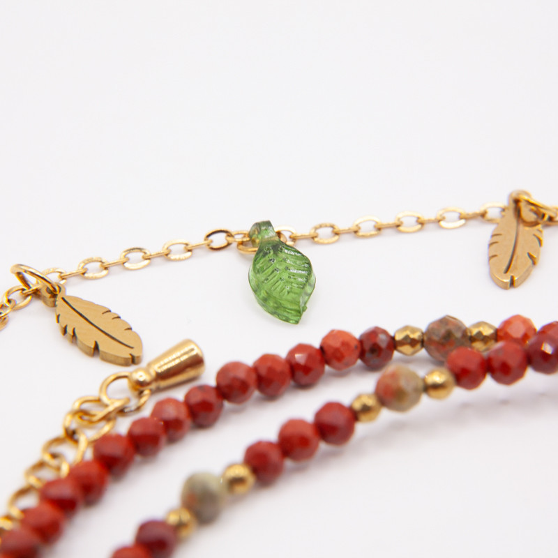 Collier double Sélénia en jaspe rouge et turquoise — Collection Gaïa | Petit Cœur Bijoux