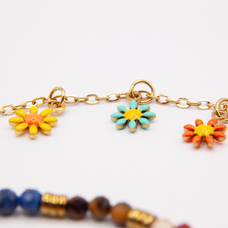 Collier double Floralis en pierres naturelles et fleur dorée | Petit Cœur Bijoux