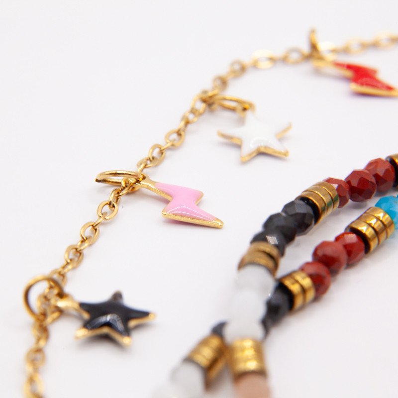 Collier double Constellation en pierres naturelles et acier doré | Petit Cœur Bijoux