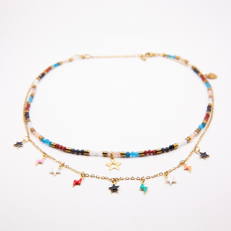 Collier double Constellation en pierres naturelles et acier doré | Petit Cœur Bijoux