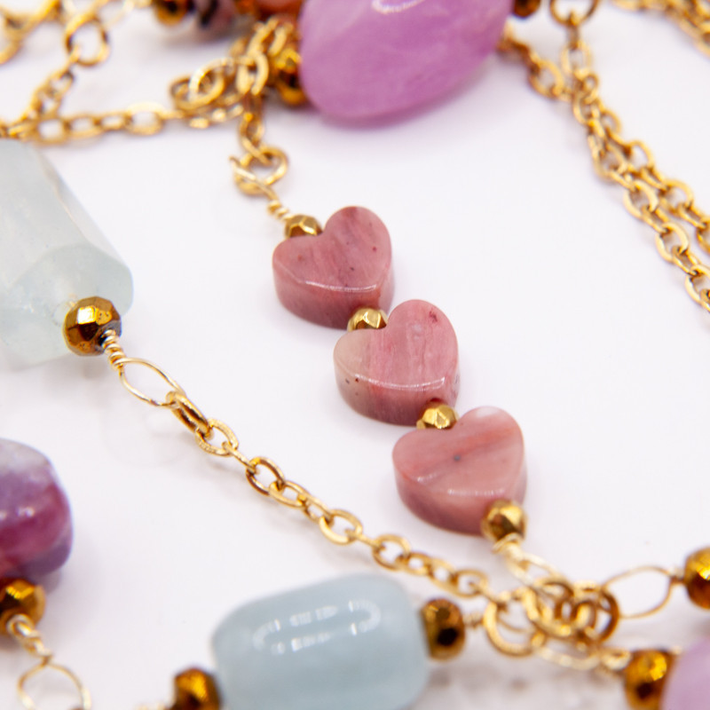 Sautoir Lyria – Tourmaline rose & Aigue-marine | Collection Noéma | Petit Cœur Bijoux