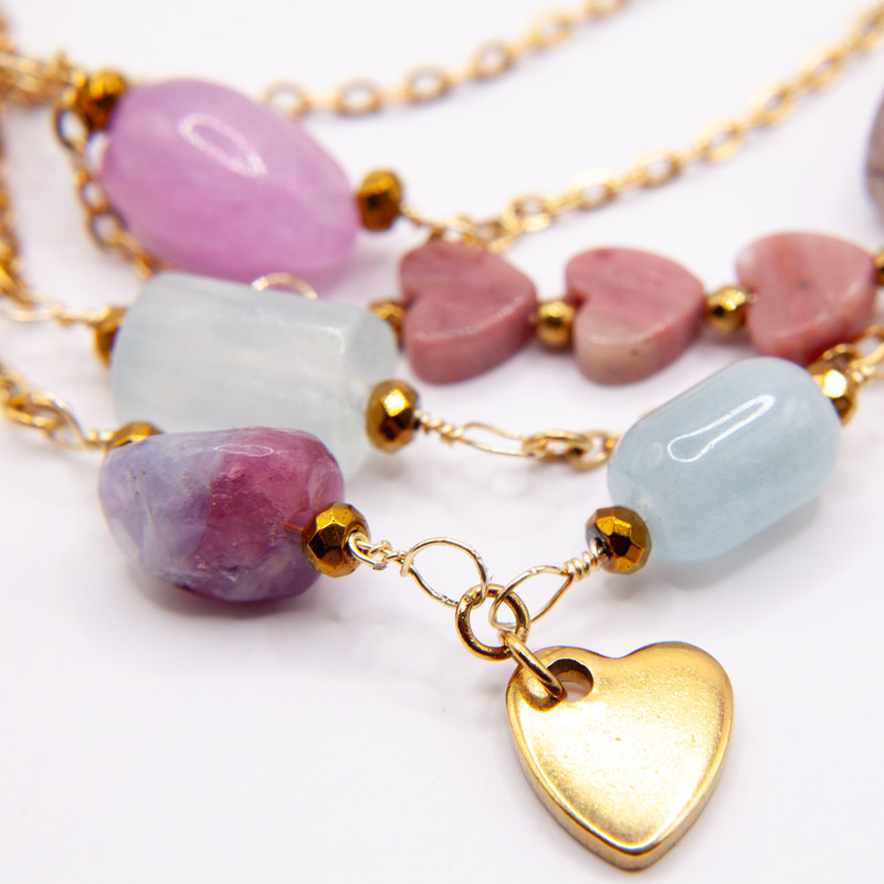 Sautoir Lyria – Tourmaline rose & Aigue-marine | Collection Noéma | Petit Cœur Bijoux