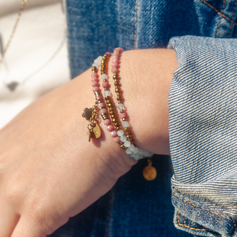 Bracelet-collier 3 Tours " Soléa "en tourmaline et aigue-marine | Bijou poétique et protecteur – Petit Cœur