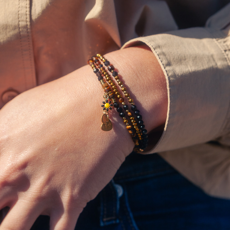 Bracelet-collier Caprice en obsidienne et œil de tigre | Bijou moderne et poétique – Petit Cœur
