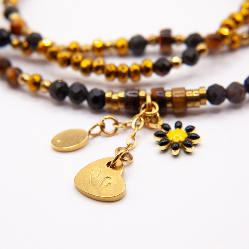 Bracelet-collier Caprice en obsidienne et œil de tigre | Bijou moderne et poétique – Petit Cœur