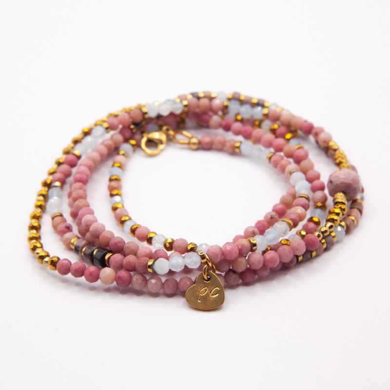 Bracelet-collier  Élysea – Tourmaline rose & Aigue-marine | Petit Cœur